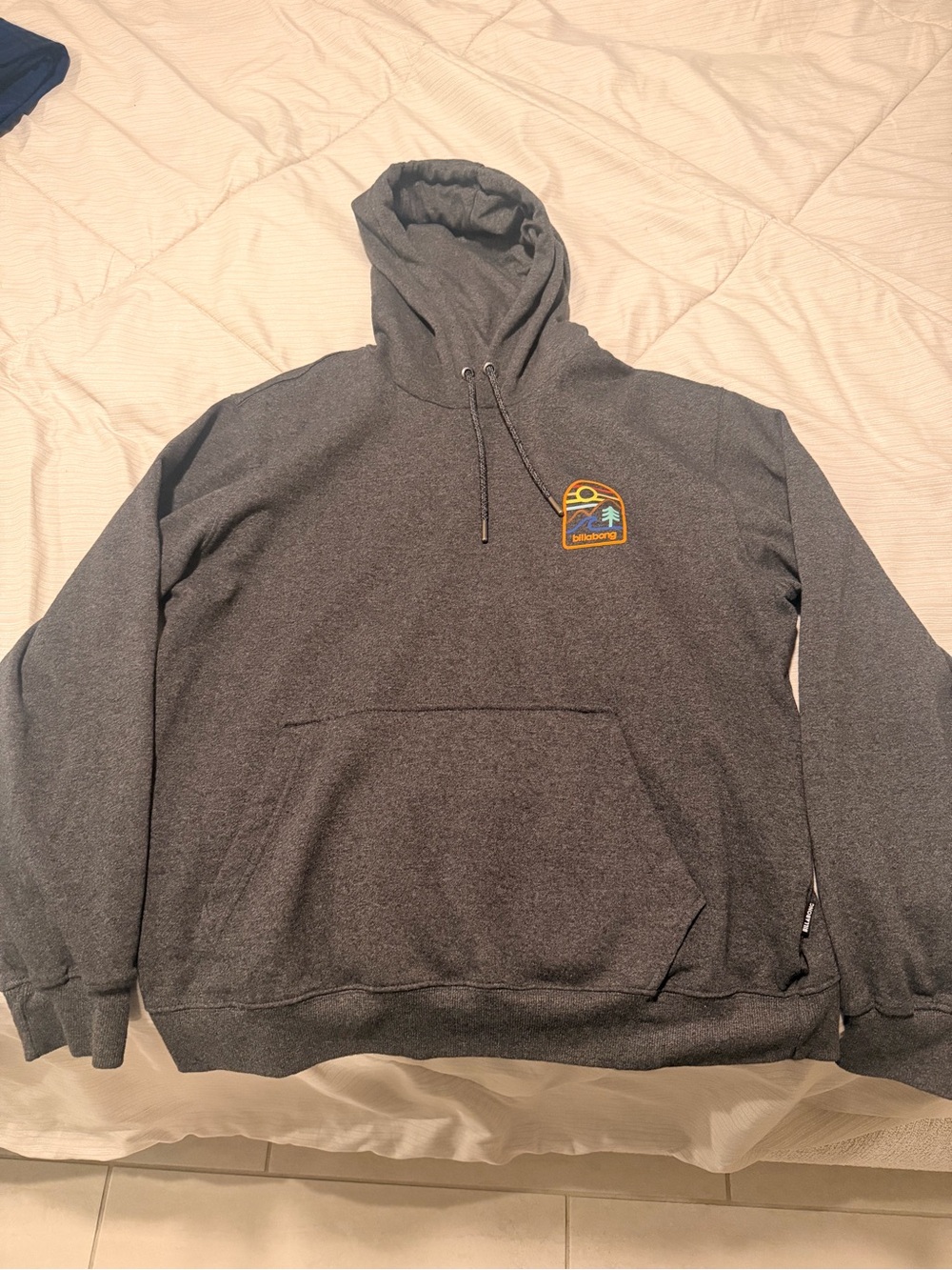 Billabong Charcoal Gray Hooded Sweatshirt with Patch Logo